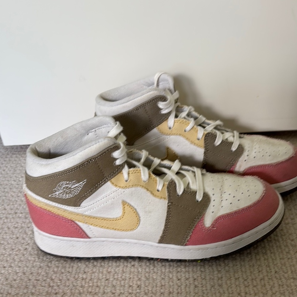 Nike Air Jordan 1 Mid SE Pink and Yellow Canvas Shoes